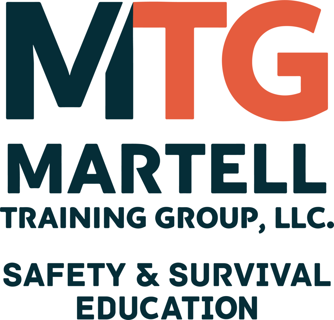 A green and red logo for the martell training group.